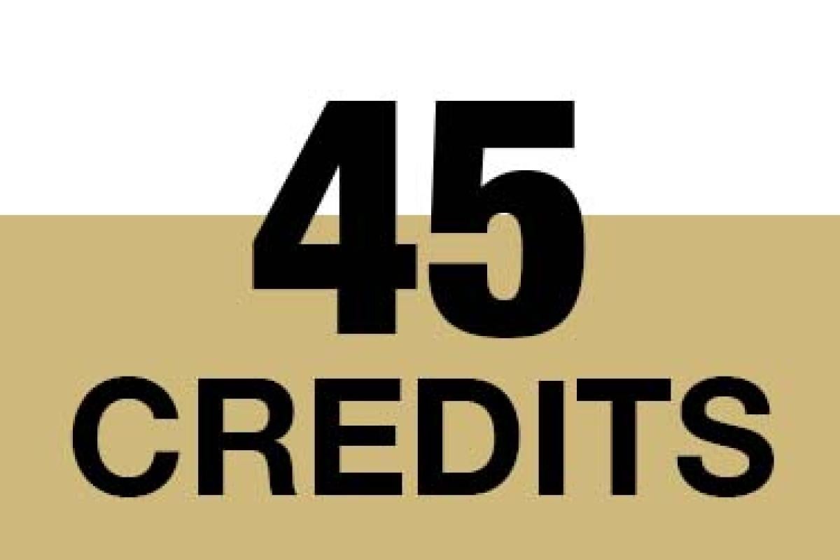 45 credits bold text over gold bar