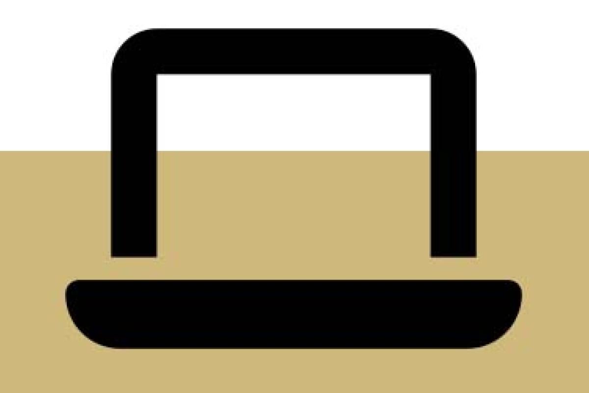 Laptop icon over gold bar
