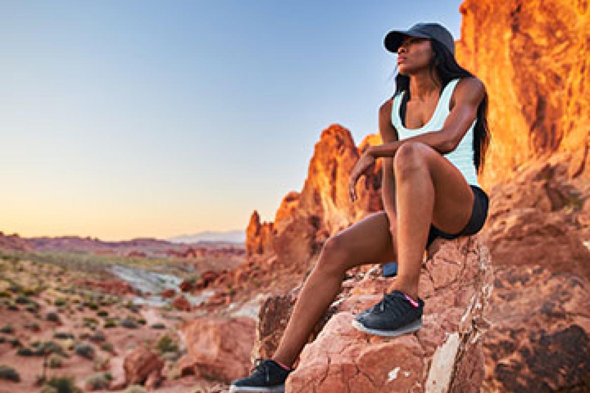 woman resting on a hike
