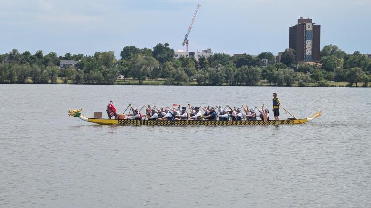 A solo ‘dragon boat’ moves swiftly through the water during the 24th annual Colorado Dragon Boat Festival, held on Sloan’s Lake.