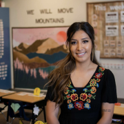 Luz-elena Sanchez standing in front of classroom